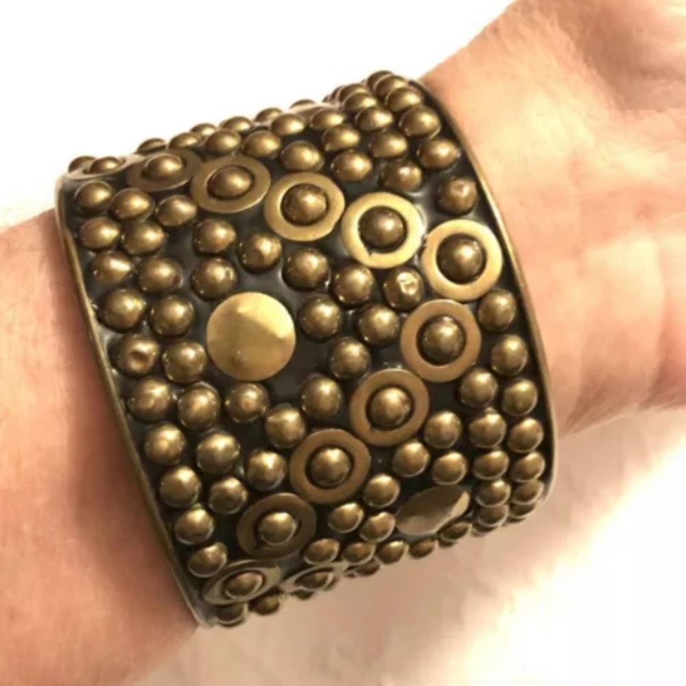Brass Studs Black Punk Rock Metal Bangle Bracelet